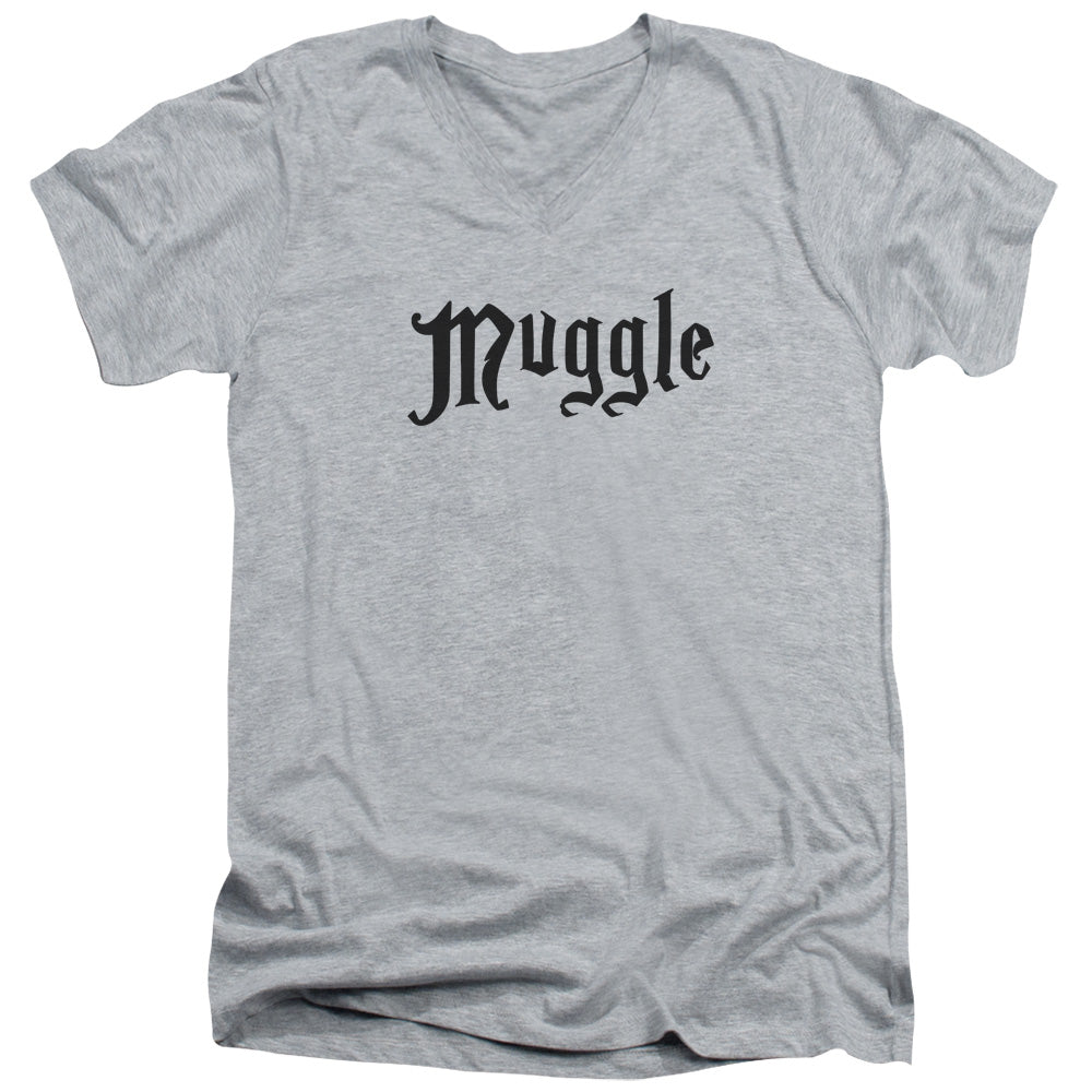 Harry Potter Muggle Mens Slim Fit V-Neck T Shirt Athletic Heather Officially Licensed