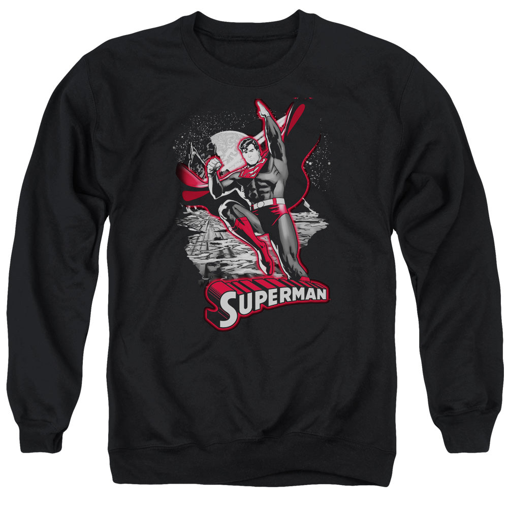 Justice League Of America Superman Red &Amp; Gray Mens Crewneck Sweatshirt Black Officially Licensed