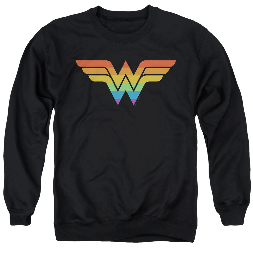 Justice League Wonder Woman Rainbow Mens Crewneck Sweatshirt Black Officially Licensed