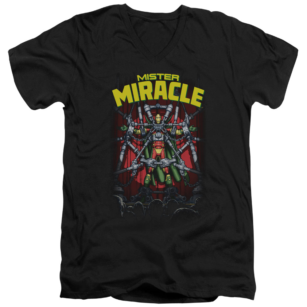 Justice League Mister Miracle Mens Slim Fit V-Neck T Shirt Black Officially Licensed