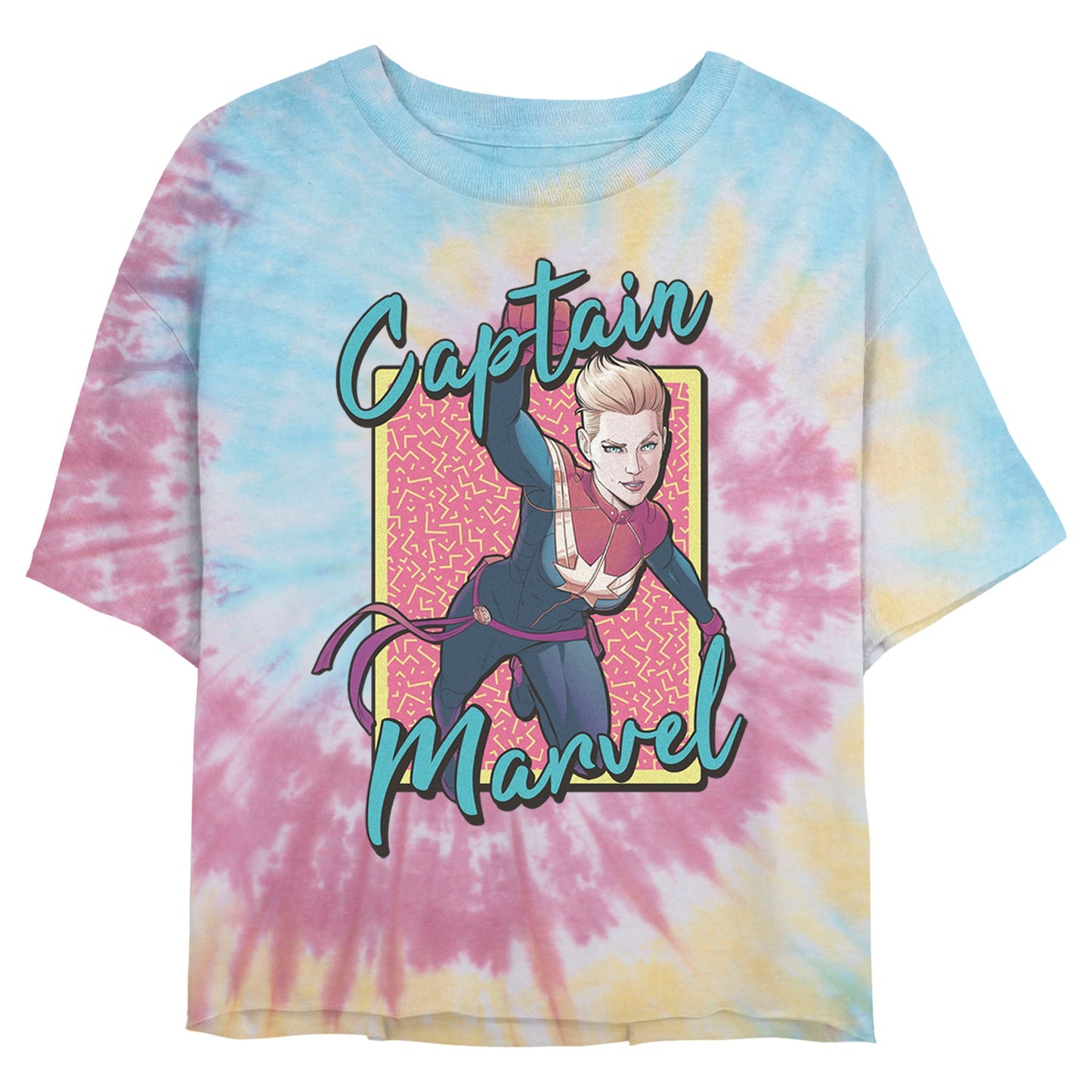 Marvel 90s Captain Marvel Junior's Tie-Dye Swirl T Shirt