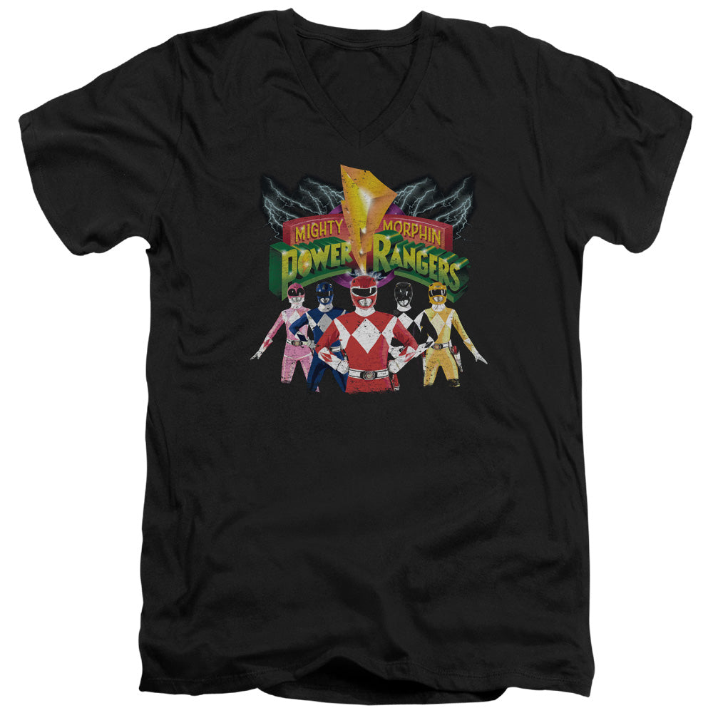 Power Rangers Rangers Unite Mens Slim Fit V-Neck T Shirt Black Officially Licensed