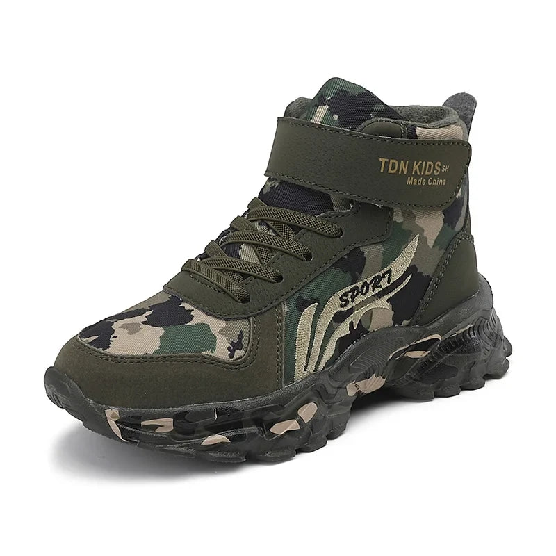 Winter Snow Boots For Children 2024 Trend Fashion Plush Camouflage Sneakers Thick Warm Teenager Faux Fur Boots For Kids