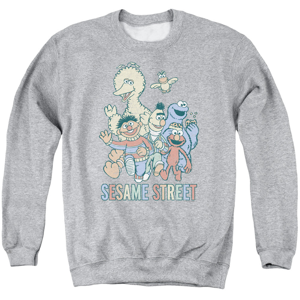 Sesame Street Colorful Group Mens Crewneck Sweatshirt Athletic Heather Officially Licensed