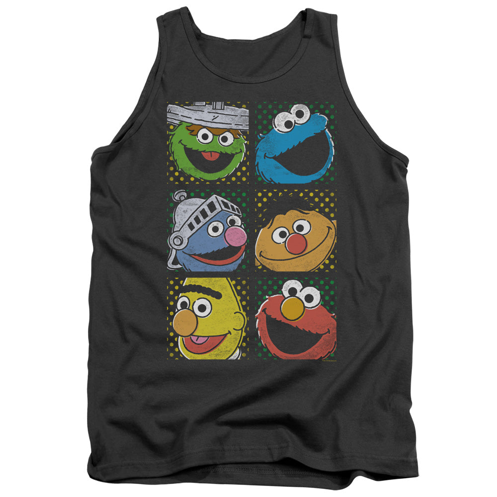 Sesame Street Group Squares Mens Tank Top Shirt Charcoal Officially Licensed