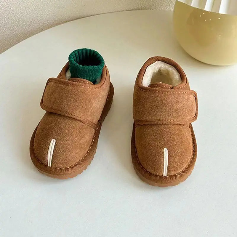 Children's Winter Snow Boots New 2025 Faux Suede Warm Plush Cotton Shoes Boys Fashion Anti-slip Rubber Sole Girls Ankle Boots