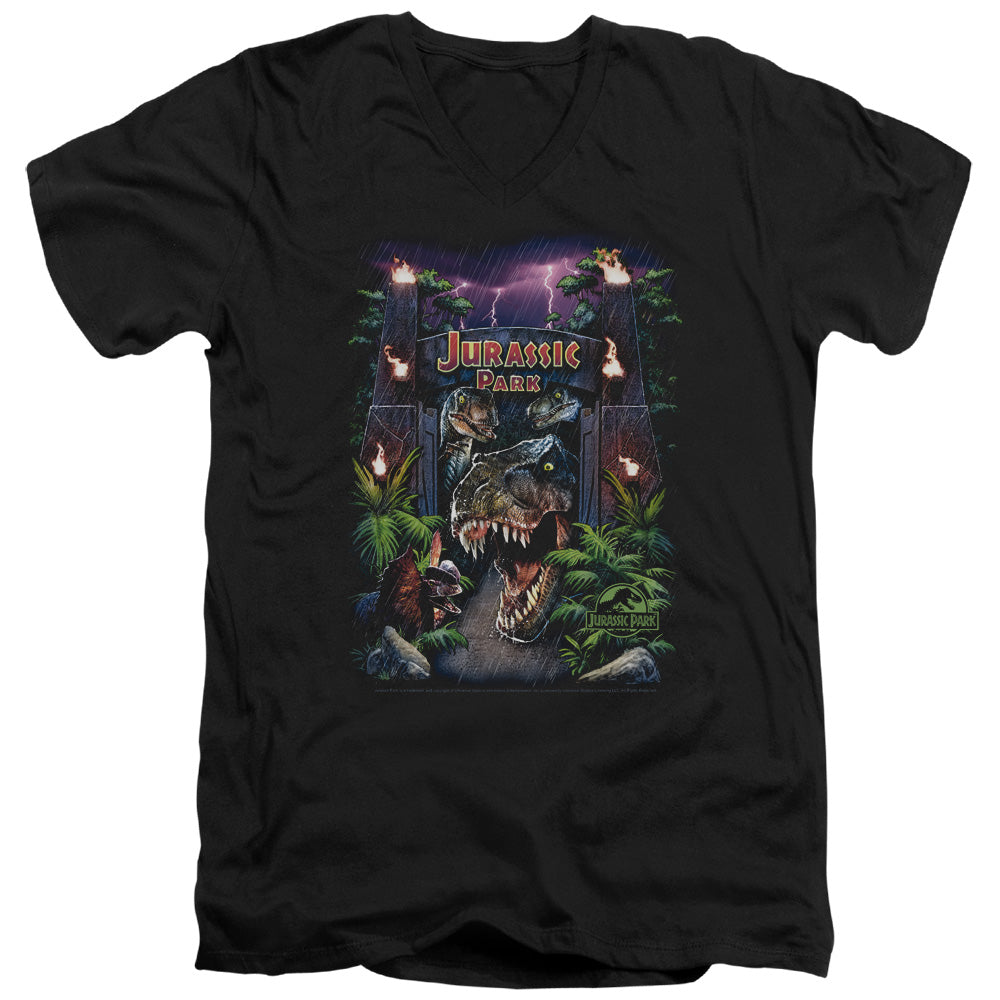 Jurassic Park Welcome To The Park Mens Slim Fit V-Neck T Shirt Black
