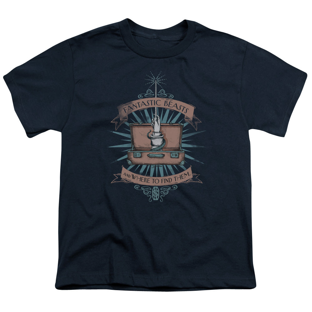 Fantastic Beasts Briefcase Kids Youth T Shirt Navy Blue Officially Licensed