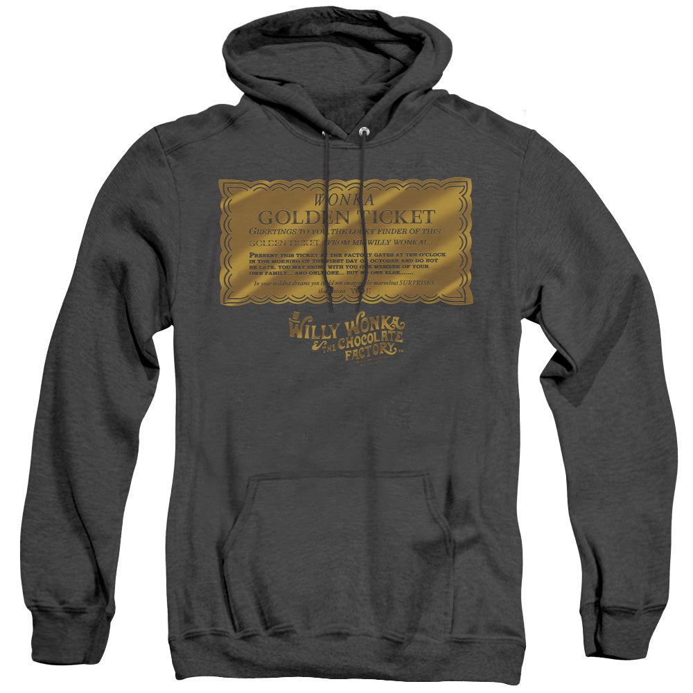 Willy Wonka And The Chocolate Factory Golden Ticket Mens Heather Hoodie Black Officially Licensed