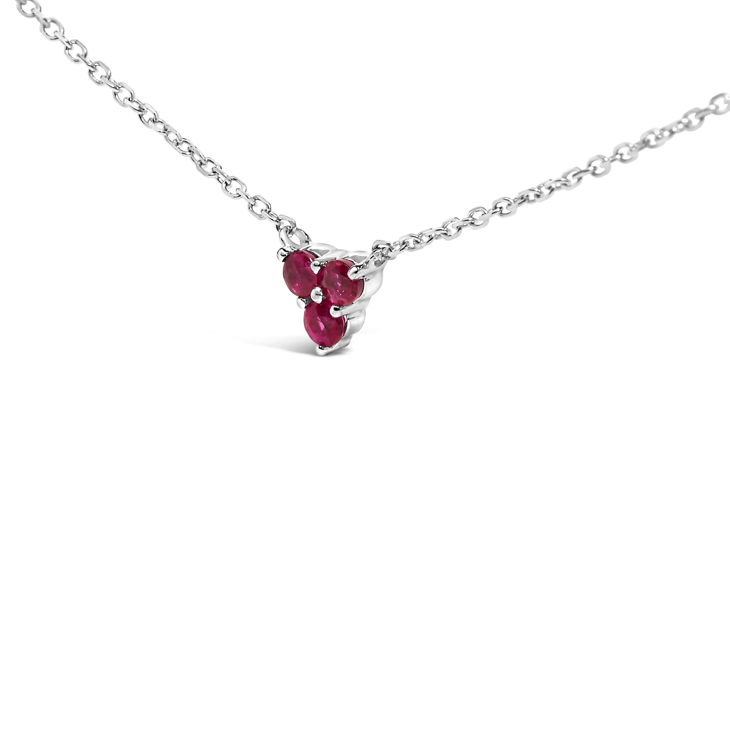 14K White Gold 1/5 Cttw Diamond and Ruby Tri Station Necklace