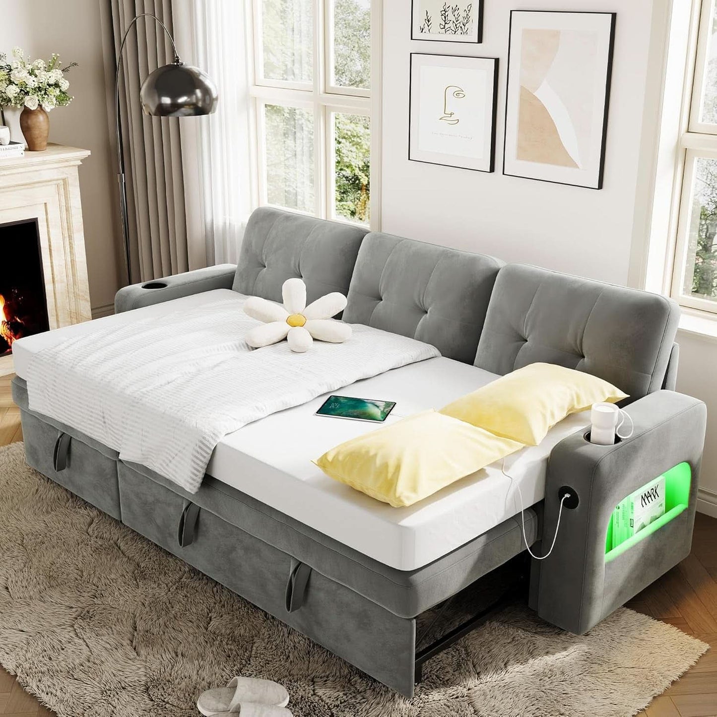 84Inch LShaped Sleeper Sofa Integrated Storage System