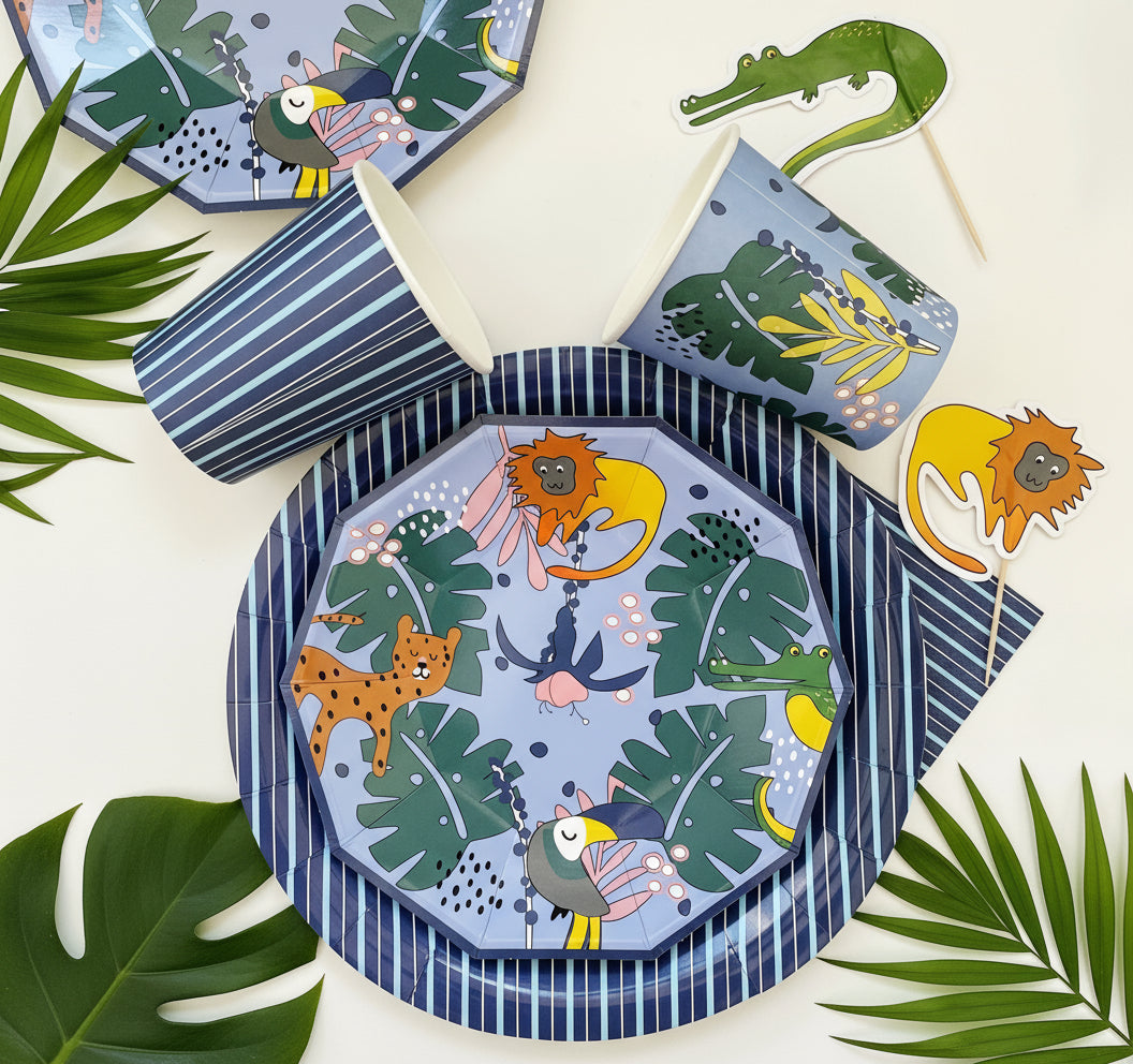 Navy Blue Fine Stripes Plates (Set of 8)