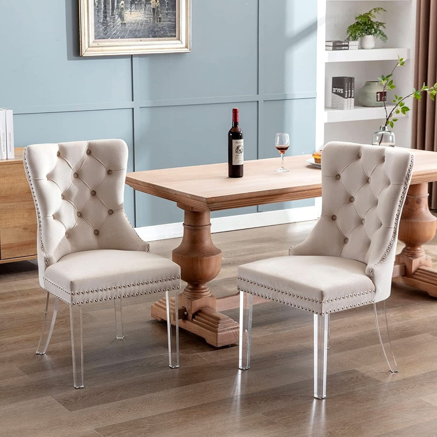 Velvet Tufted Dining Chairs Set of 4 with Acrylic Legs