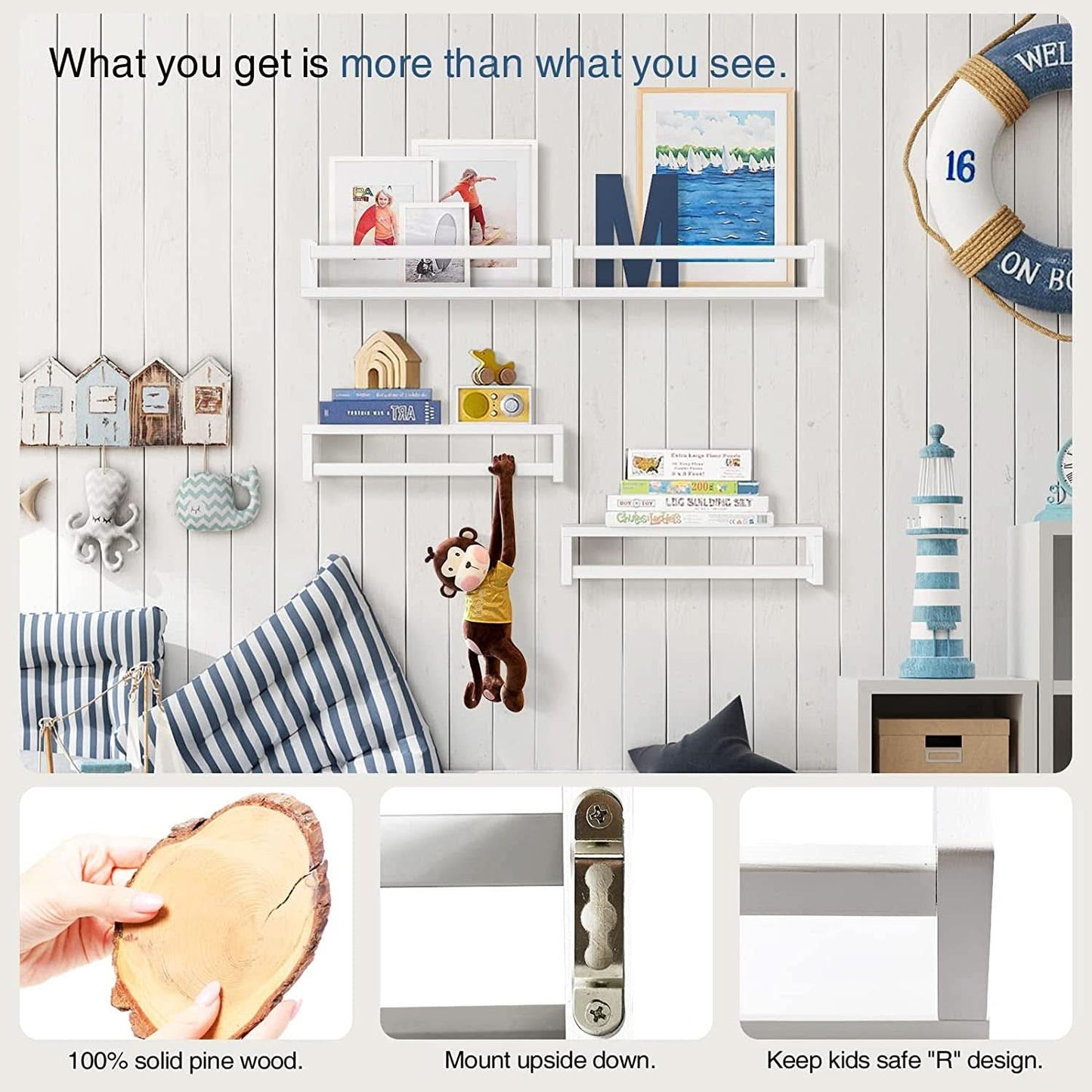 Floating Nursery Wall Shelves Set of 4 White Bookshelves