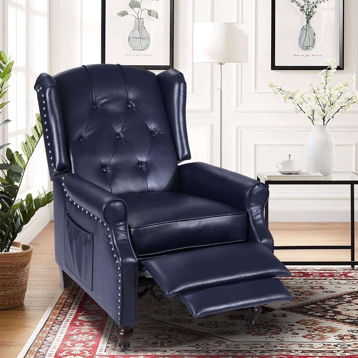 Wingback Recliner Chair With Massage And Heat PU Leather