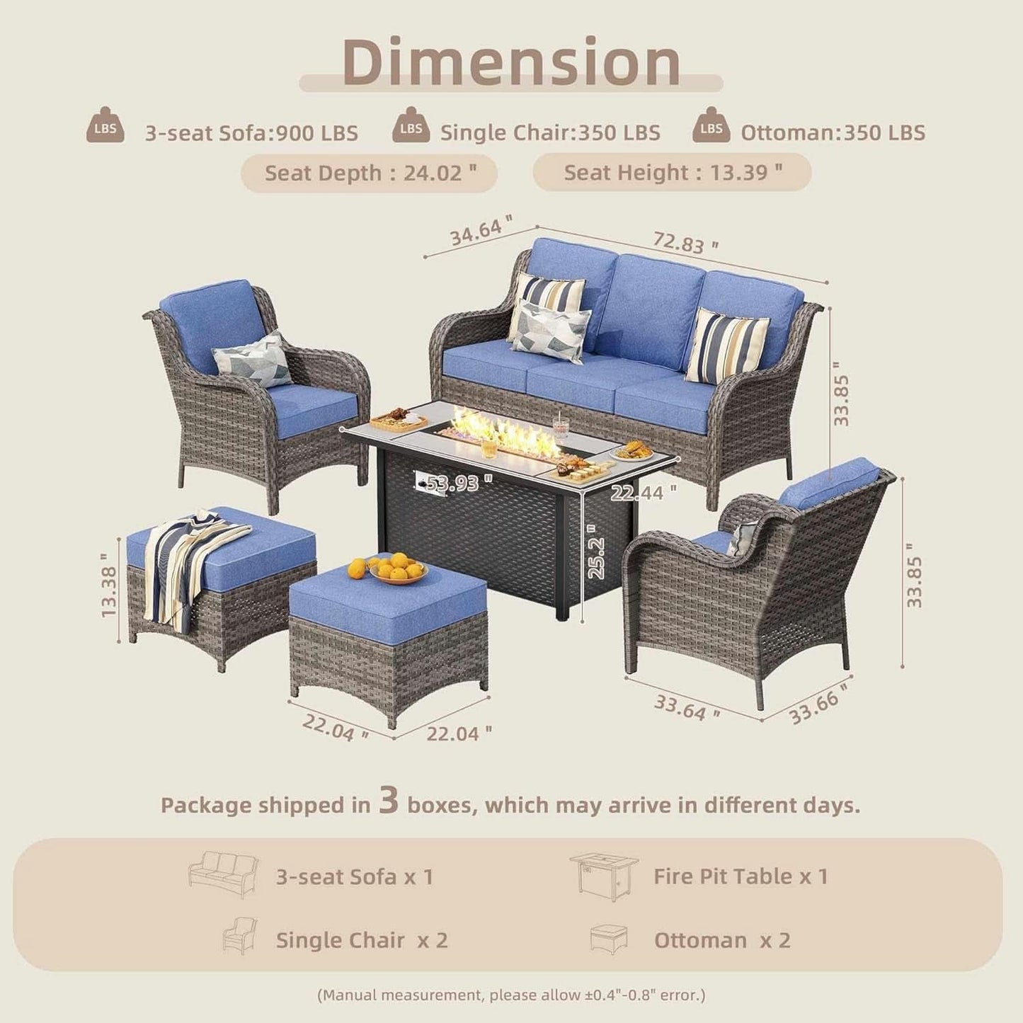 Patio Furniture Set With 53 Inch Gas Fire Pit Table