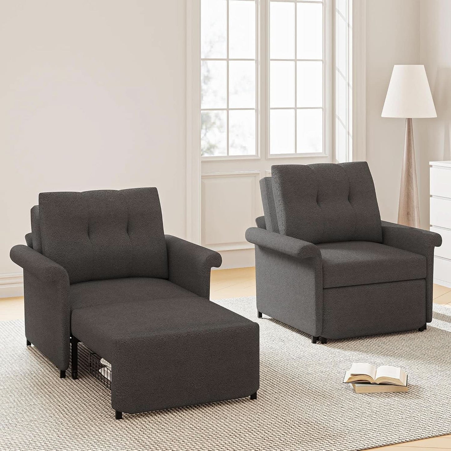 Dark Gray Lambswool Fabric Textured Sofa Bed Chair Storage