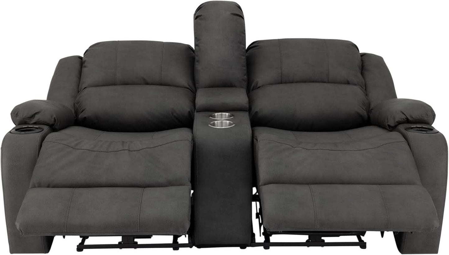 67 Inch Powered Wall Hugger Recliner Sofa Gunmetal Fabric
