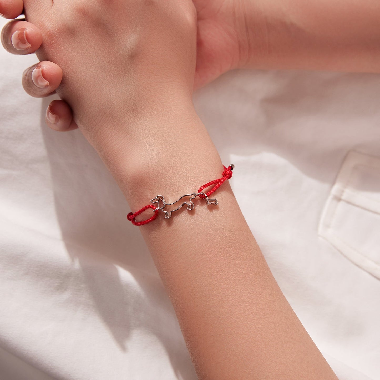 925 Sterling Silver White Gold Plated Adjustable Bracelet with Cotton Cord for Women