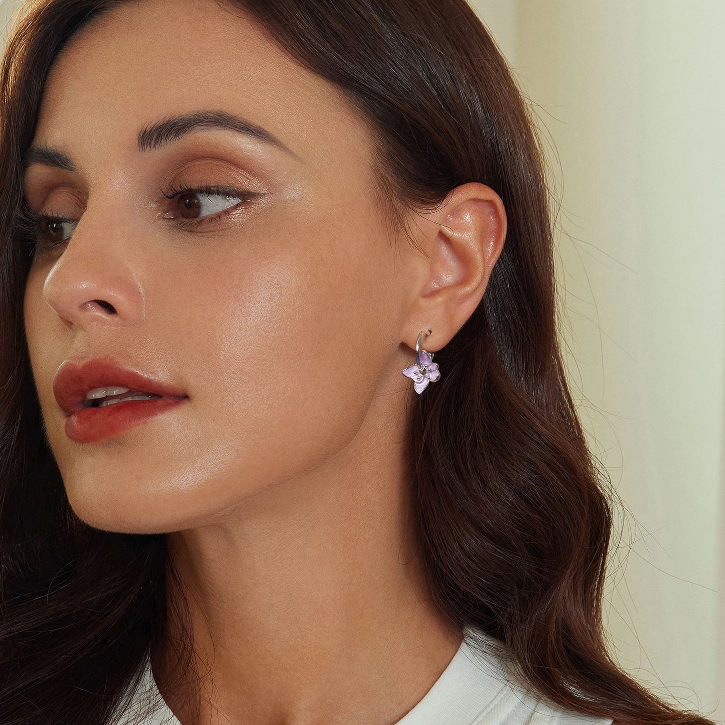925 Sterling Silver Enamel White Gold Plated Earrings Size 20*14mm