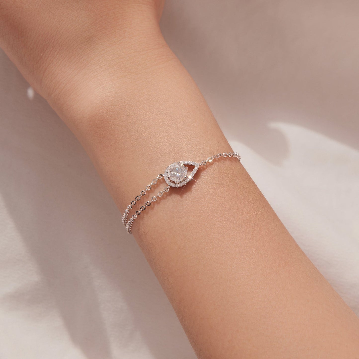 925 Sterling Silver Moissanite Bracelet with Pavé Setting 15+6cm for Women