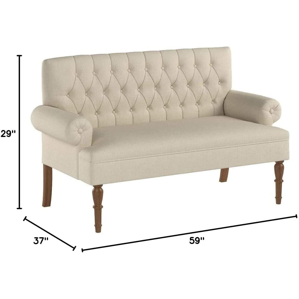 Warm Beige Tufted Loveseat Sofa Set With Rolled Arms And Linen Fabric