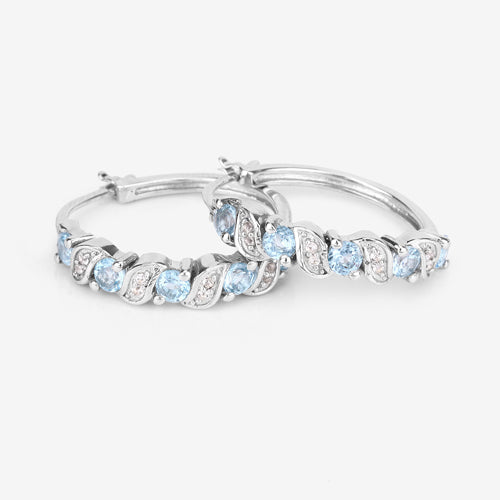 1.28 Carat Genuine Swiss Blue Topaz and White Topaz .925 Sterling Silver Earrings