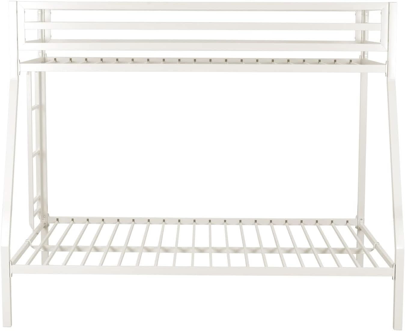 Metal Loft Bunk Bed Twin Over Full Size With Guardrail And Ladder Cream White