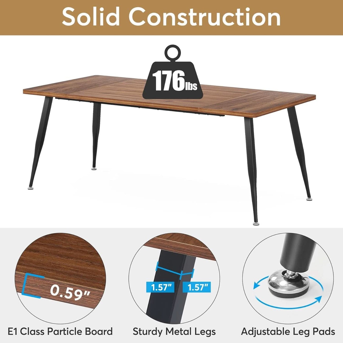 70.9 Inch Dining Table For 6 To 8 With Metal Legs Rustic