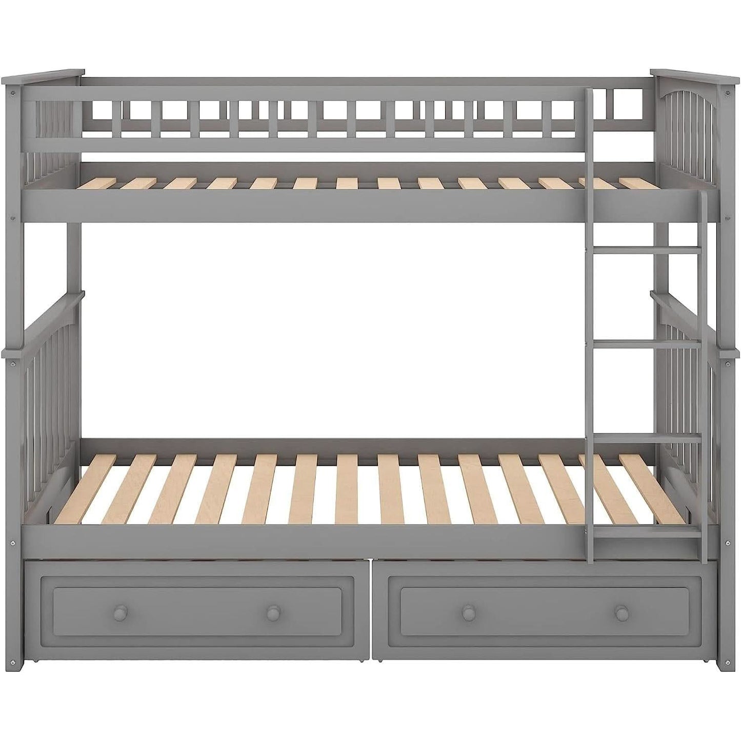 Grey Twin Bunk Bed With Storage Drawers Safety Rail