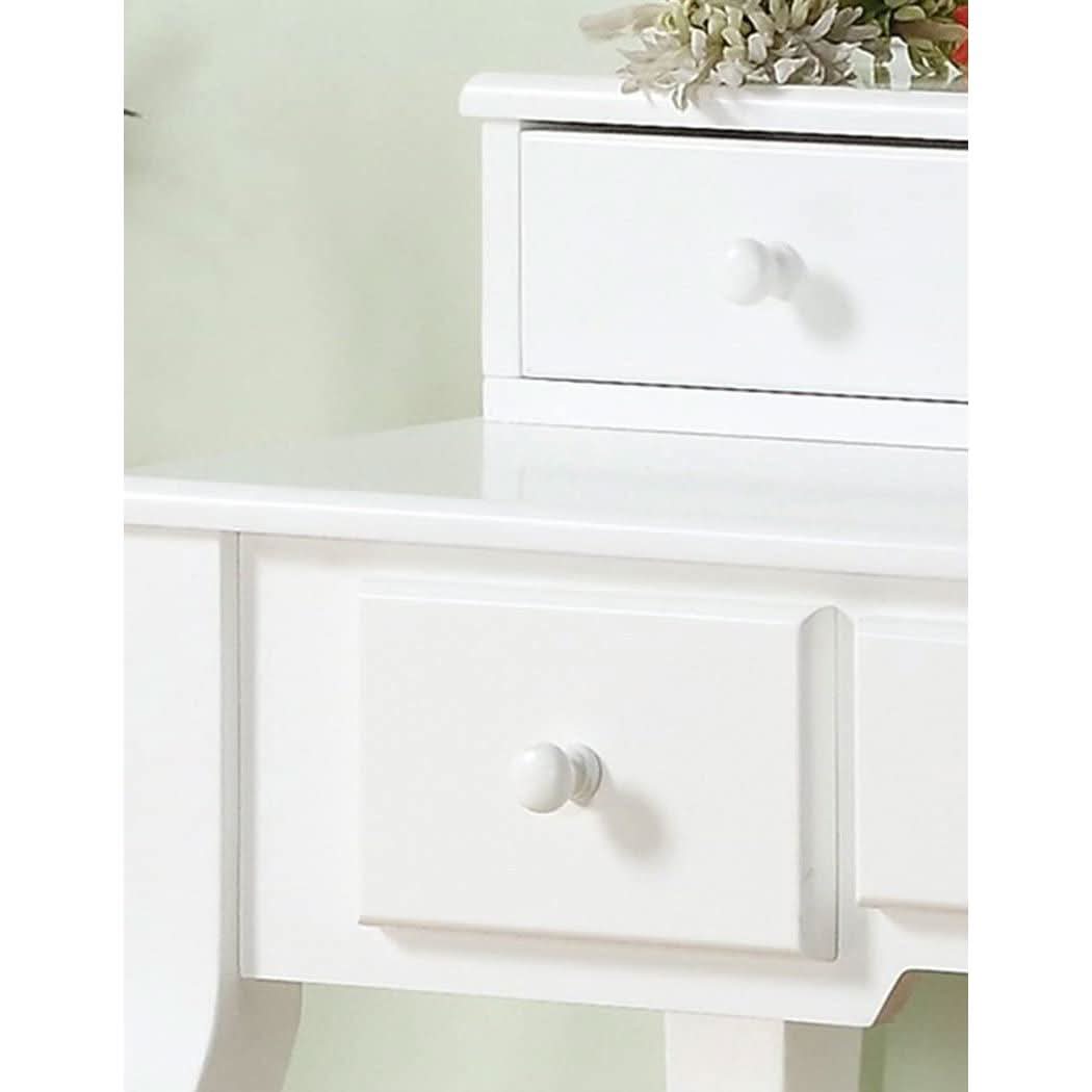 Ashley Wood Vanity Table And Stool Set With Beige Upholstery And Five Drawers