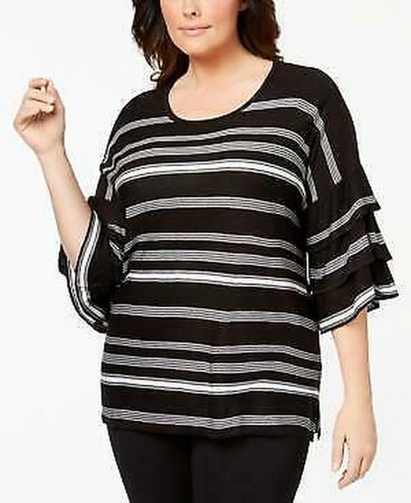 Calvin Klein Women's Ruffle-Sleeve Striped Sweater, Medium