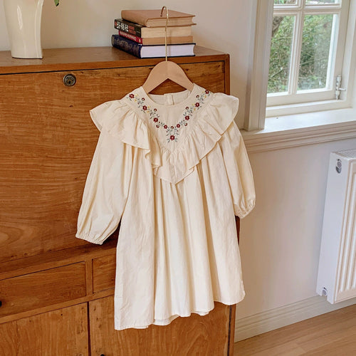 Autumn Arrival Baby Kids Girls Flowers Embroidered Pattern Long