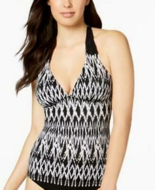 Profile by Gottex Women's Halter V-Neck Tankini Top Swimsuit Shibori Size 10