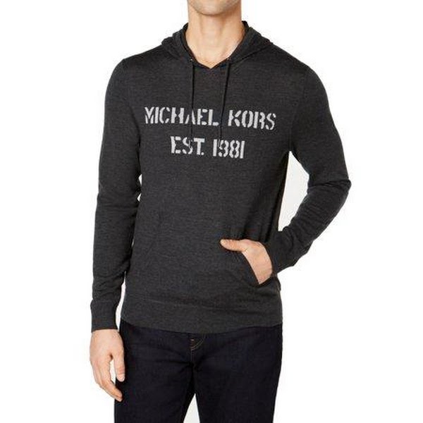 Michael Kors Mens Merino Wool Sweater Charcoal Pullover Hooded