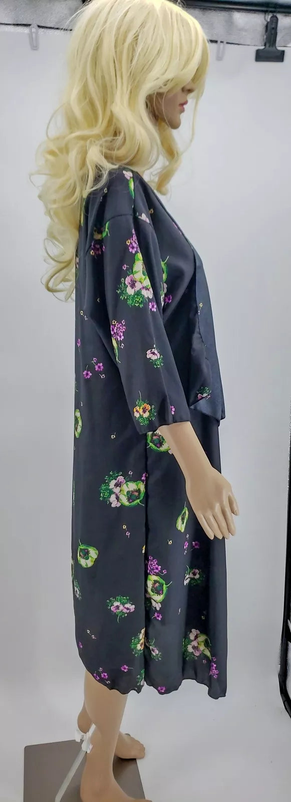 LuLaRoe Kimono Sheer Black/Floral Coverup Cardigan, Size Medium