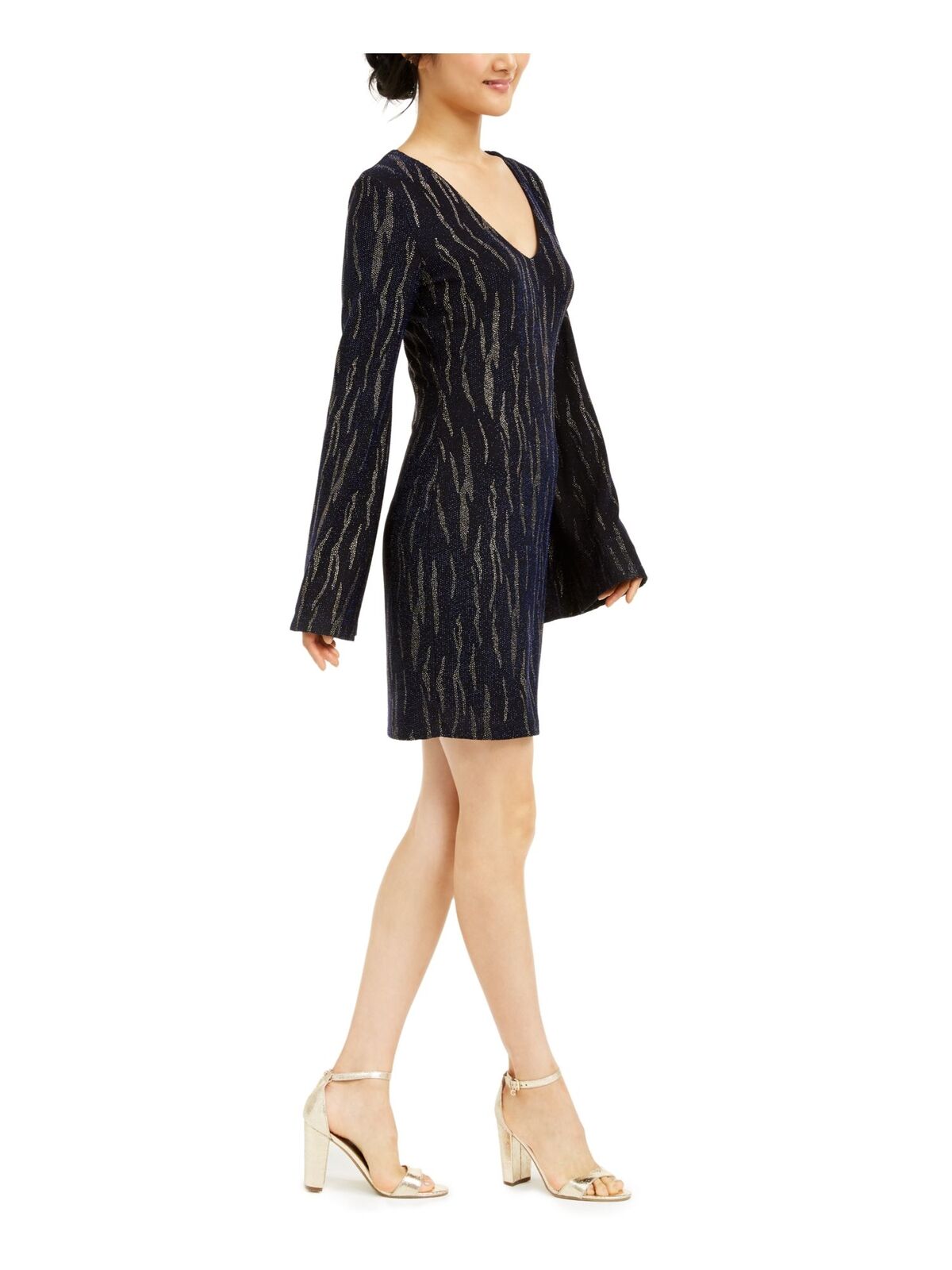 City Studio Gold Bell Sleeve Short Body Con Formal Dress Juniors, Small