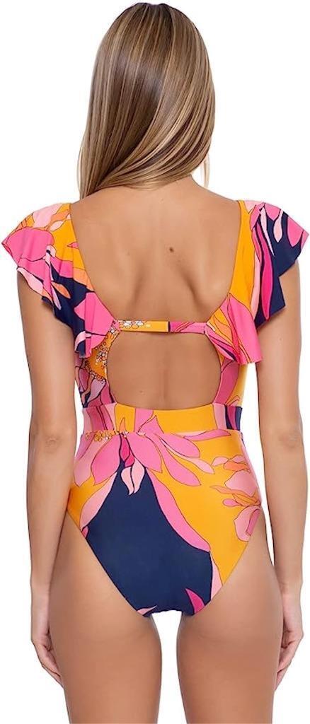 Trina Turk Swim Breeze Ruffle Plunge One Piece / Multicolor, Size 10