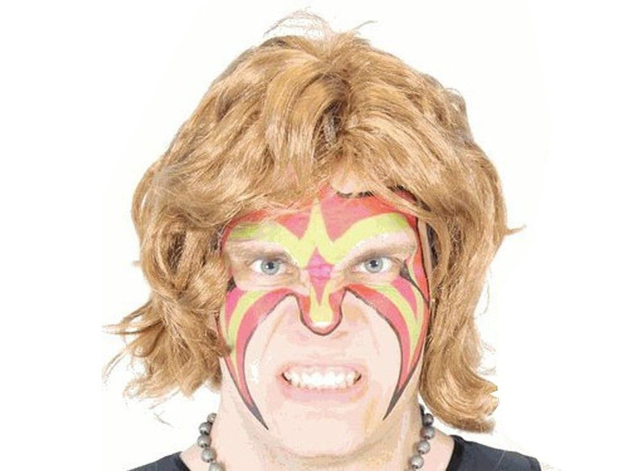 Ultimate Warrior Makeup/Temporary Tattoo/Wig/Armbands Halloween Cosplay Costume Set
