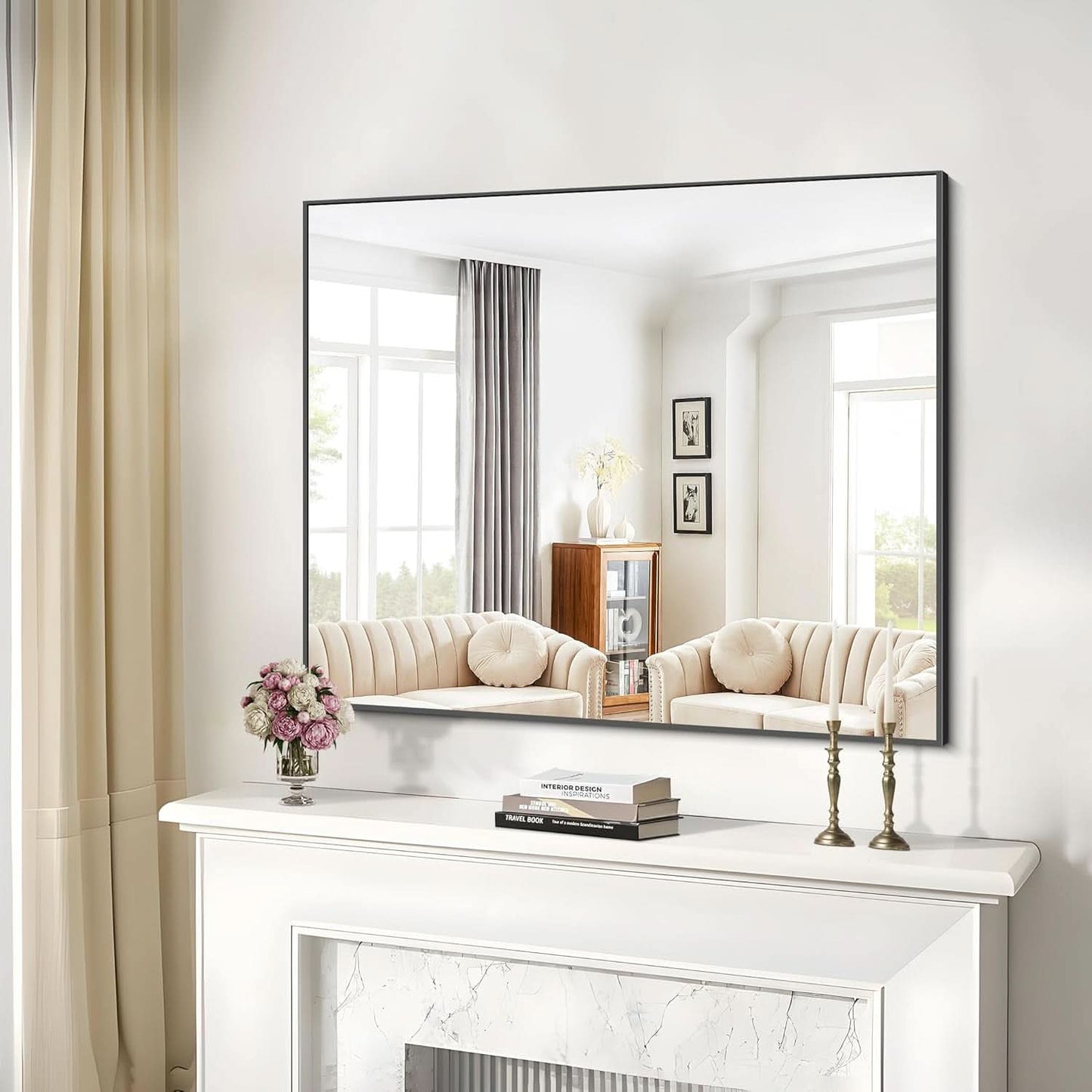 36x40 Black Wall Mirror With Horizontal Or Vertical Mount