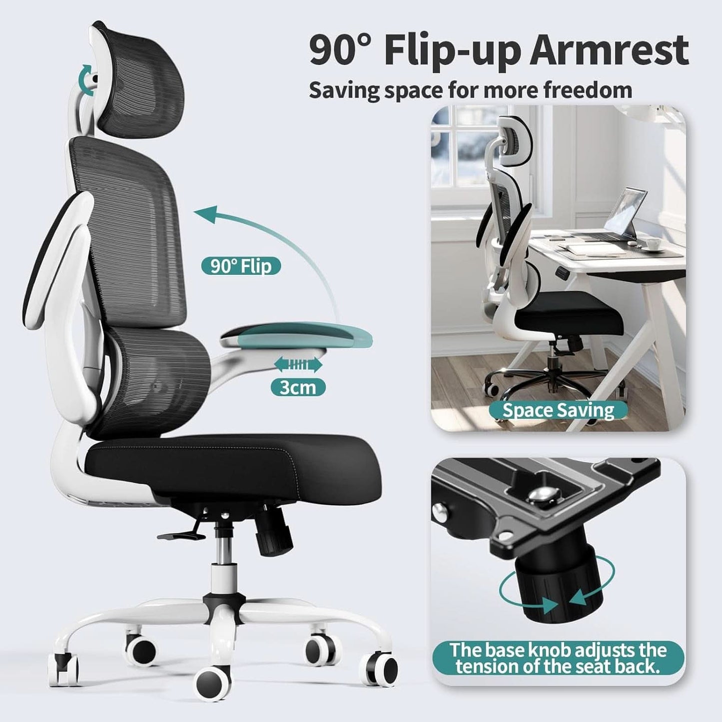 Ergonomic High Back Mesh Office Chair With Wheels Black