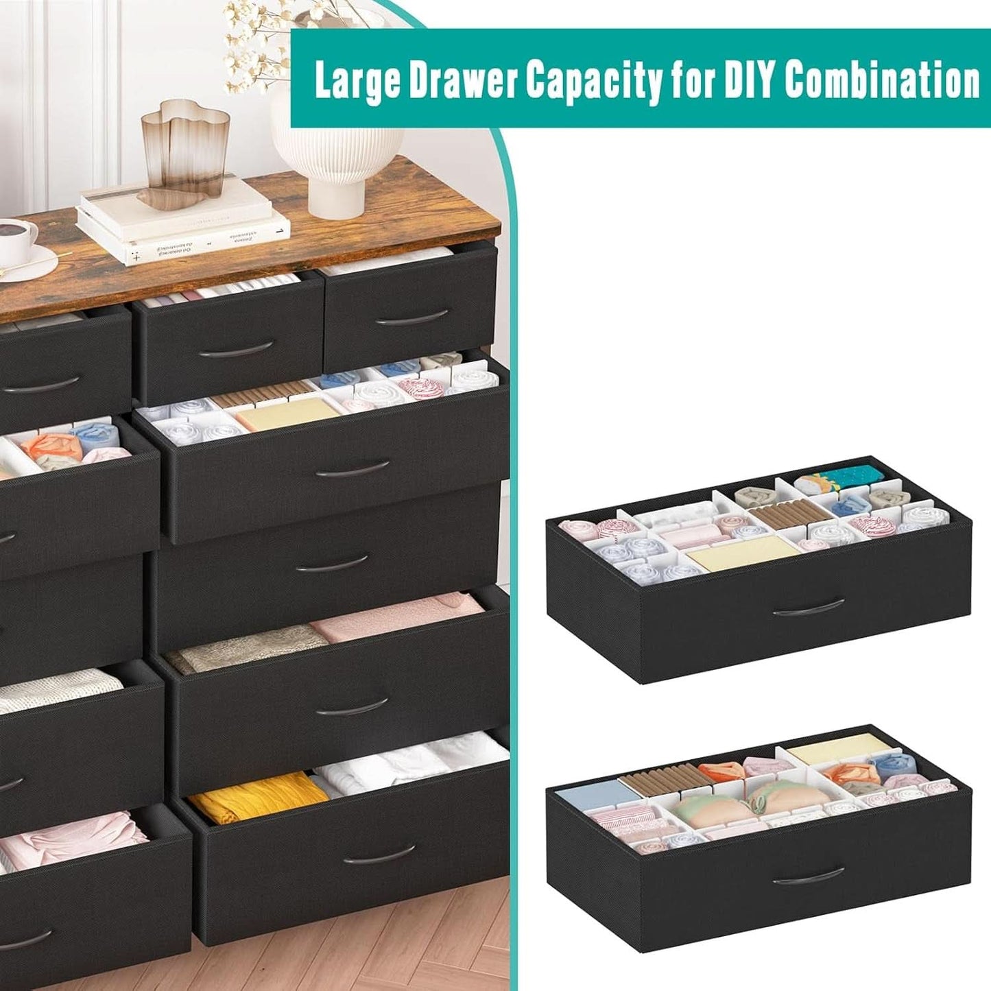 12 Drawer Dresser With Fabric Drawers For Bedroom And Closet Storage