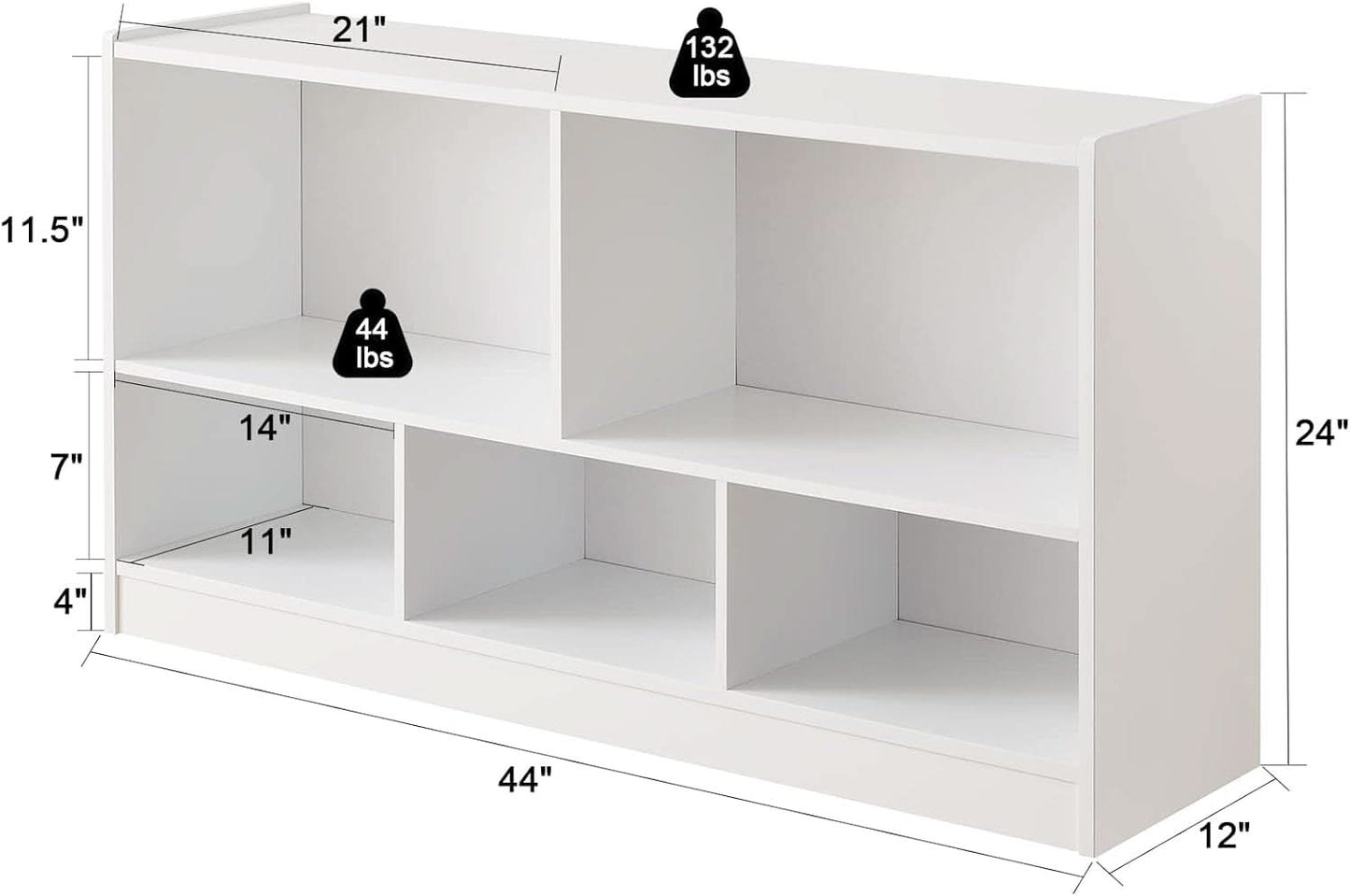 Wooden Toy Organizer and Bookshelf 5 Section Kid Storage