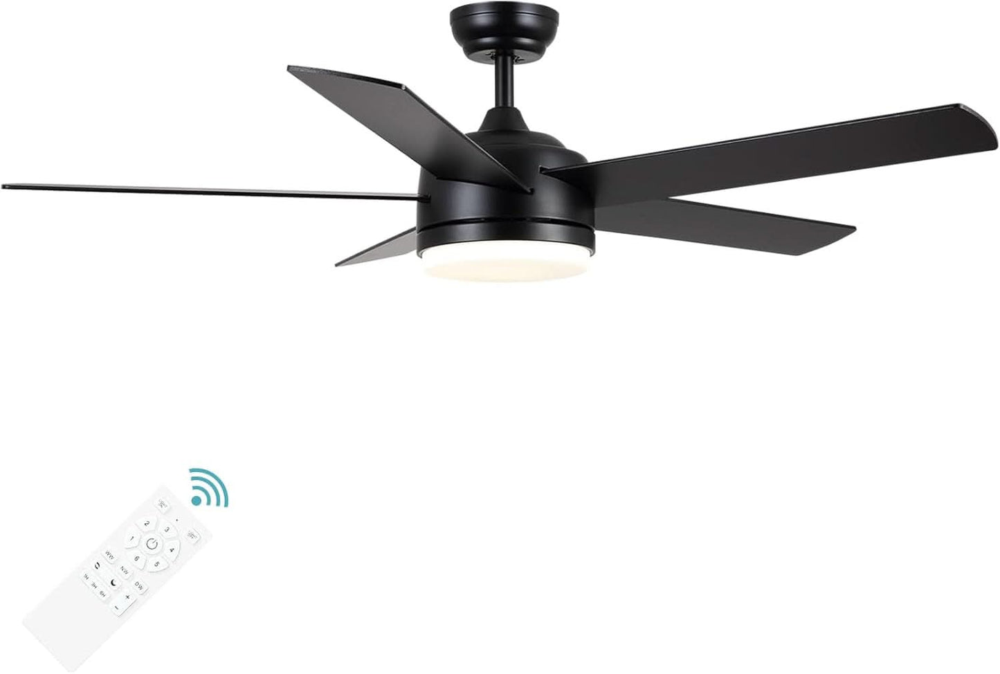 52 Inch Black Ceiling Fan With Dimmable 3 Color LED Lights And Remote