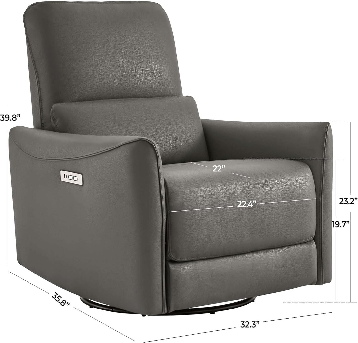Power Recliner Chair USB Charging Charcoal Faux Leather