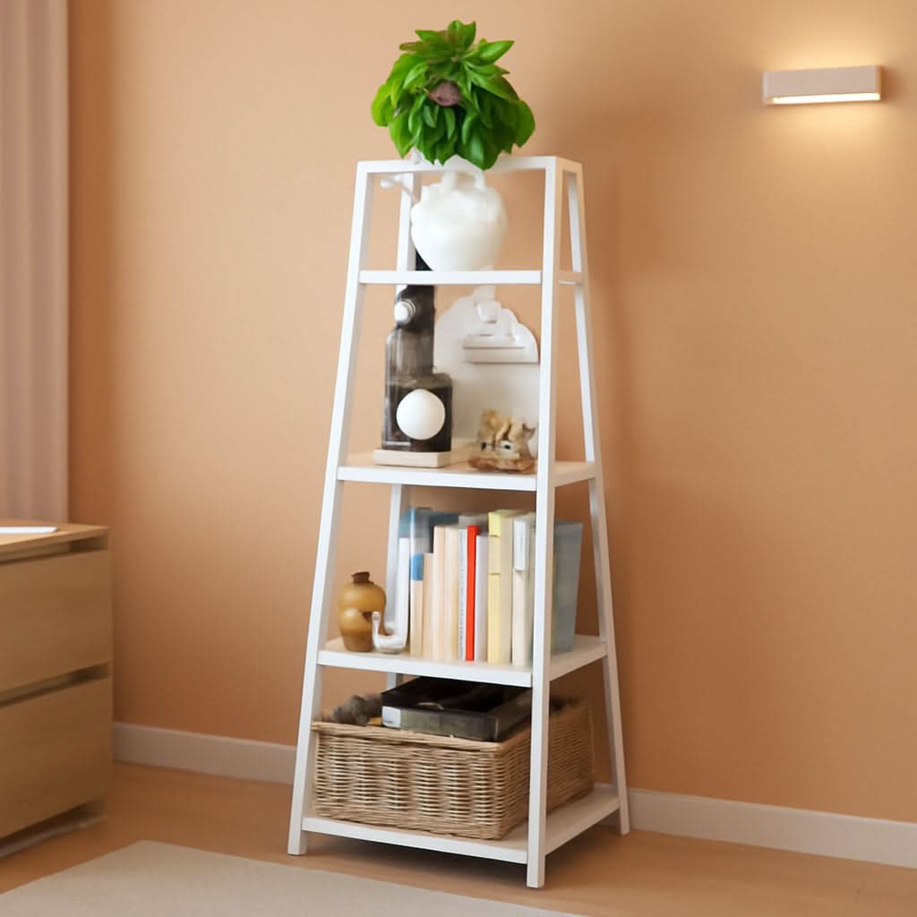 4 Tier Corner Shelf With Metal Frame Tall Bookshelf