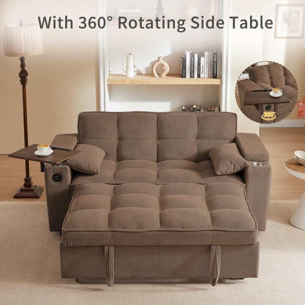 65 Inches Durable Convertible Sleeper Sofa ChocolateBrown