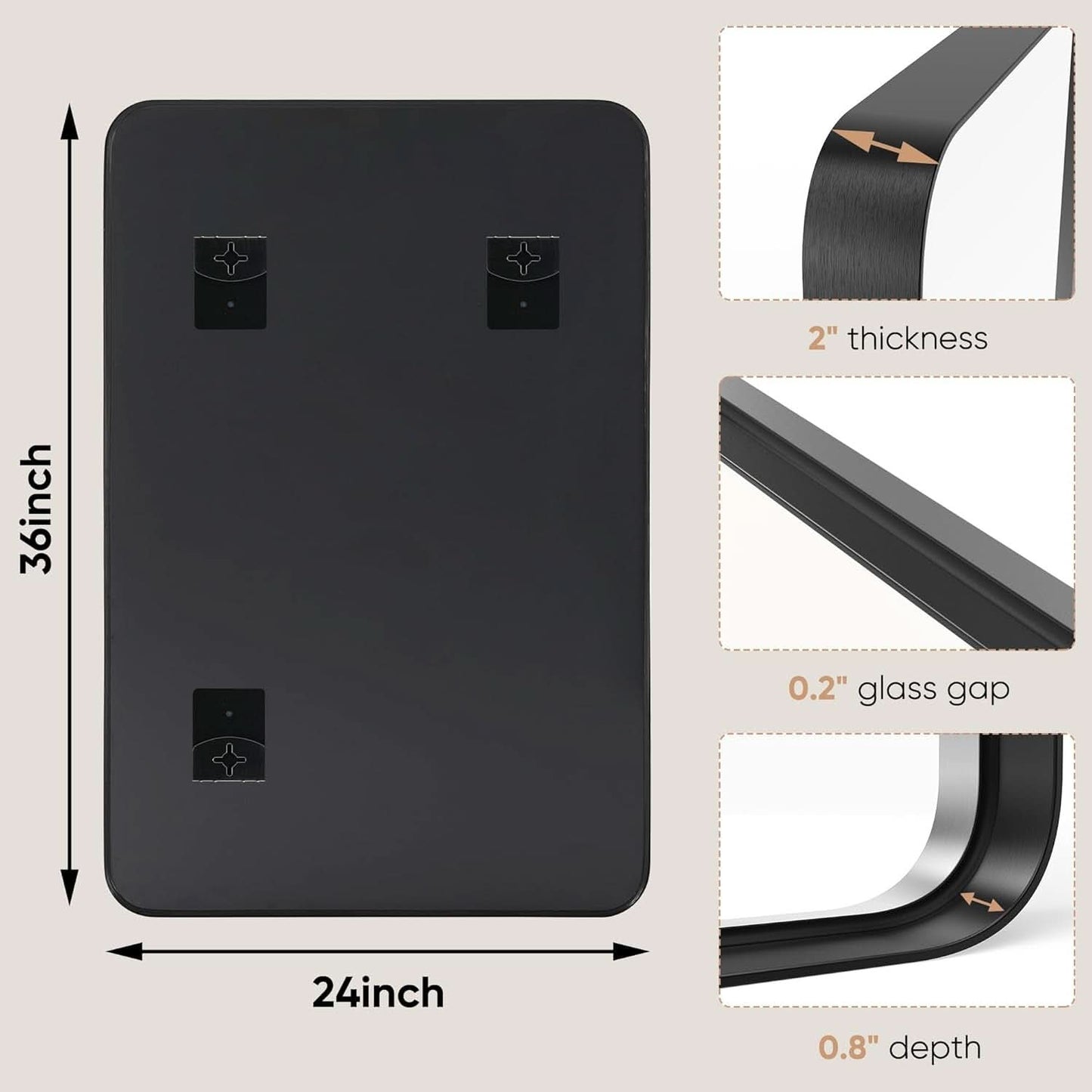Black Metal Framed Vanity Mirror 36x24 Inch For Over Sink