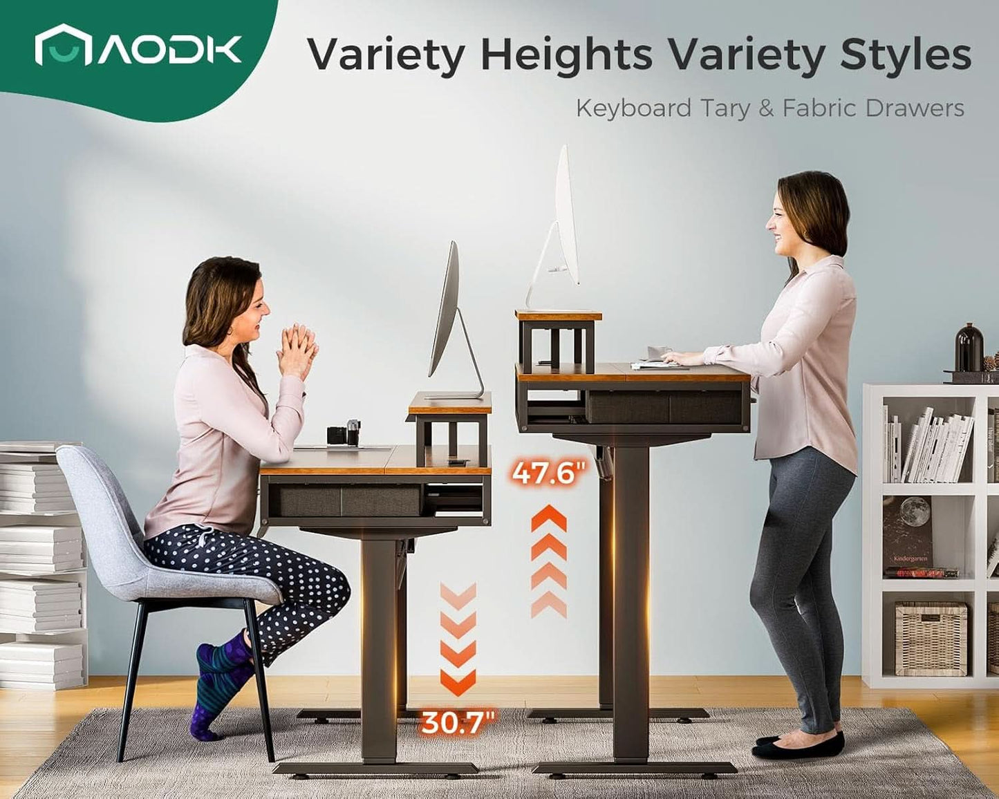 Electric Standing Desk 55 Inch With Drawers Power Outlets