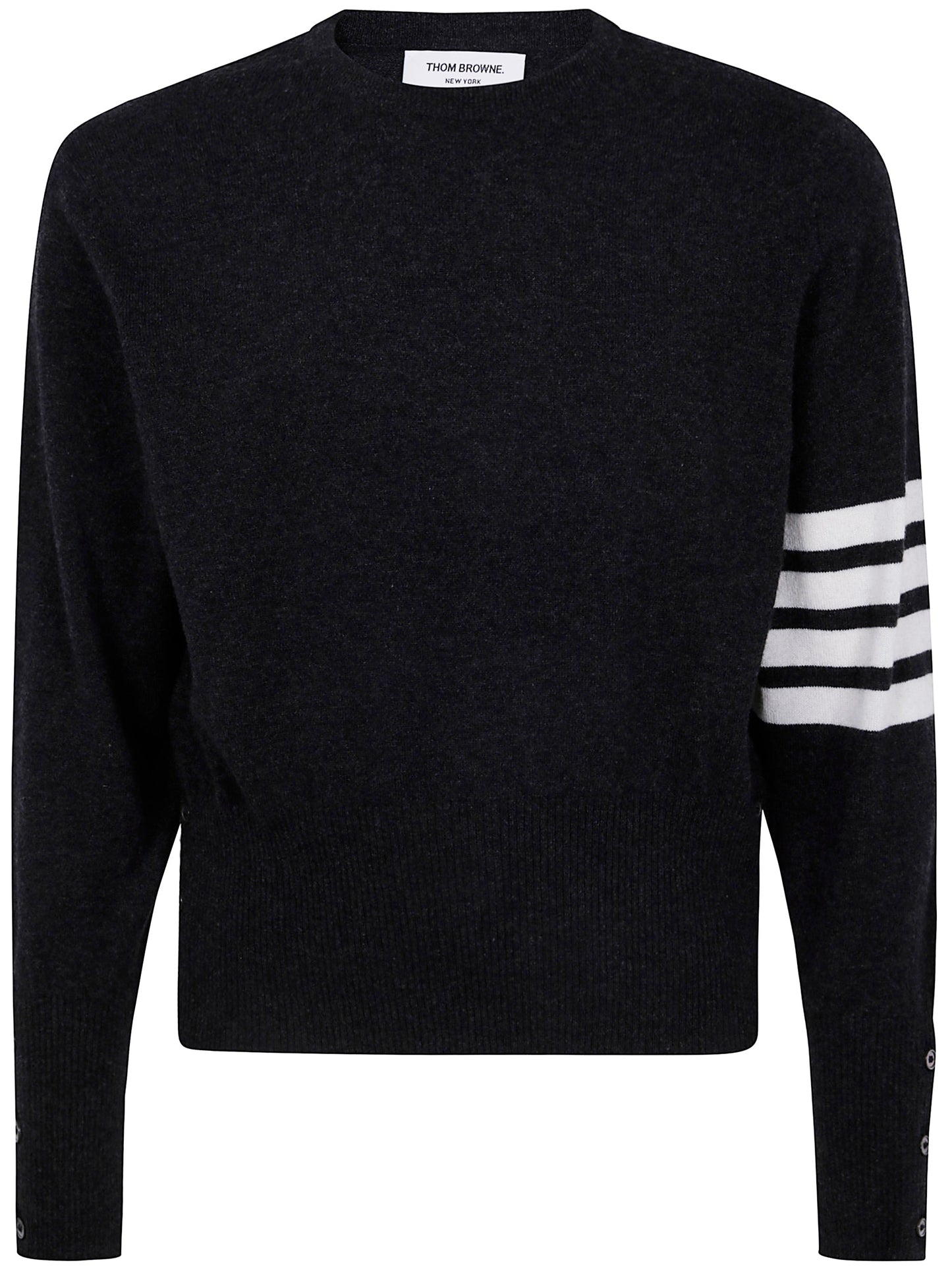 Thom Browne Men Classic Crewneck Short Pullover With White 4 Bar Stripe In Cashmere